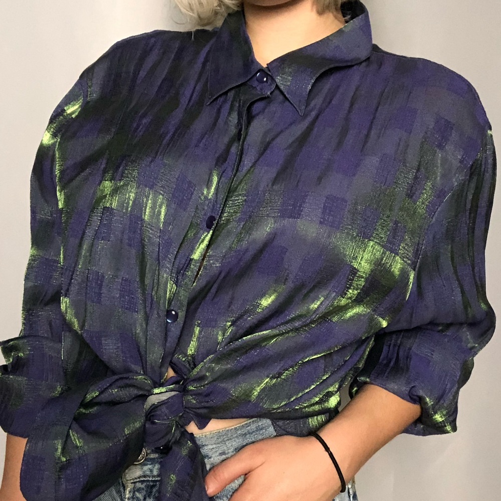 Metallic Green and Violet Button Down